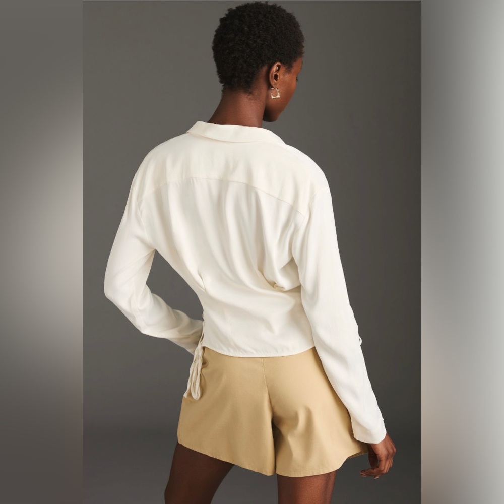 By Anthropologie Long-Sleeve Silky
Corset Blouse in White NEW - Picture 3 of 14
